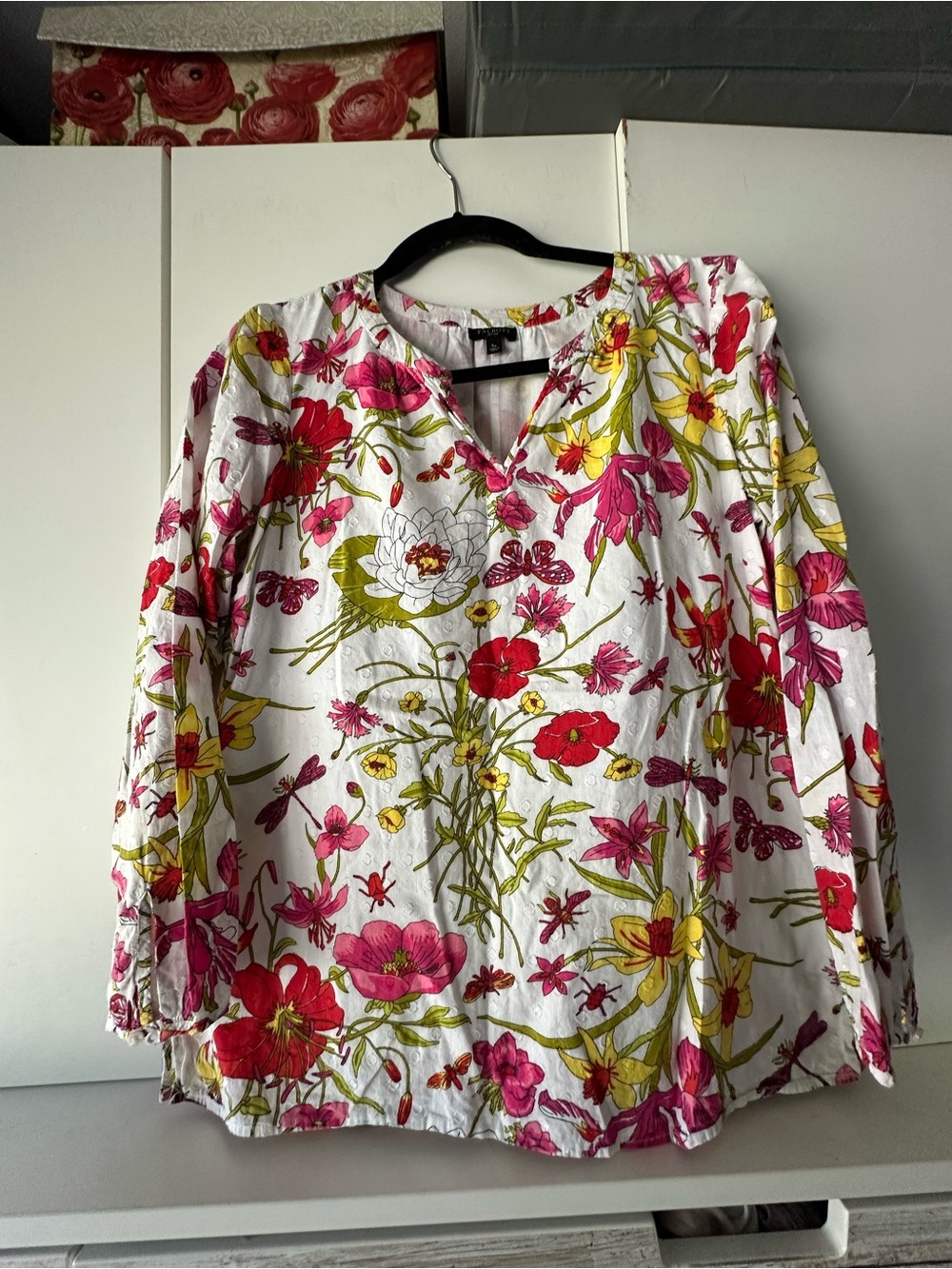 🌸 Talbots Petites Floral Eyelet Cotton Tunic Blouse SP